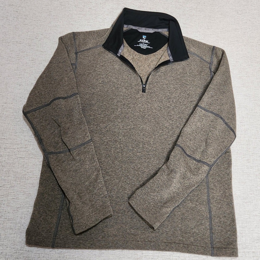 Kuhl Kashmira Pullover Mens Large Brown Quarter Zip Fleece Contrast Stitching